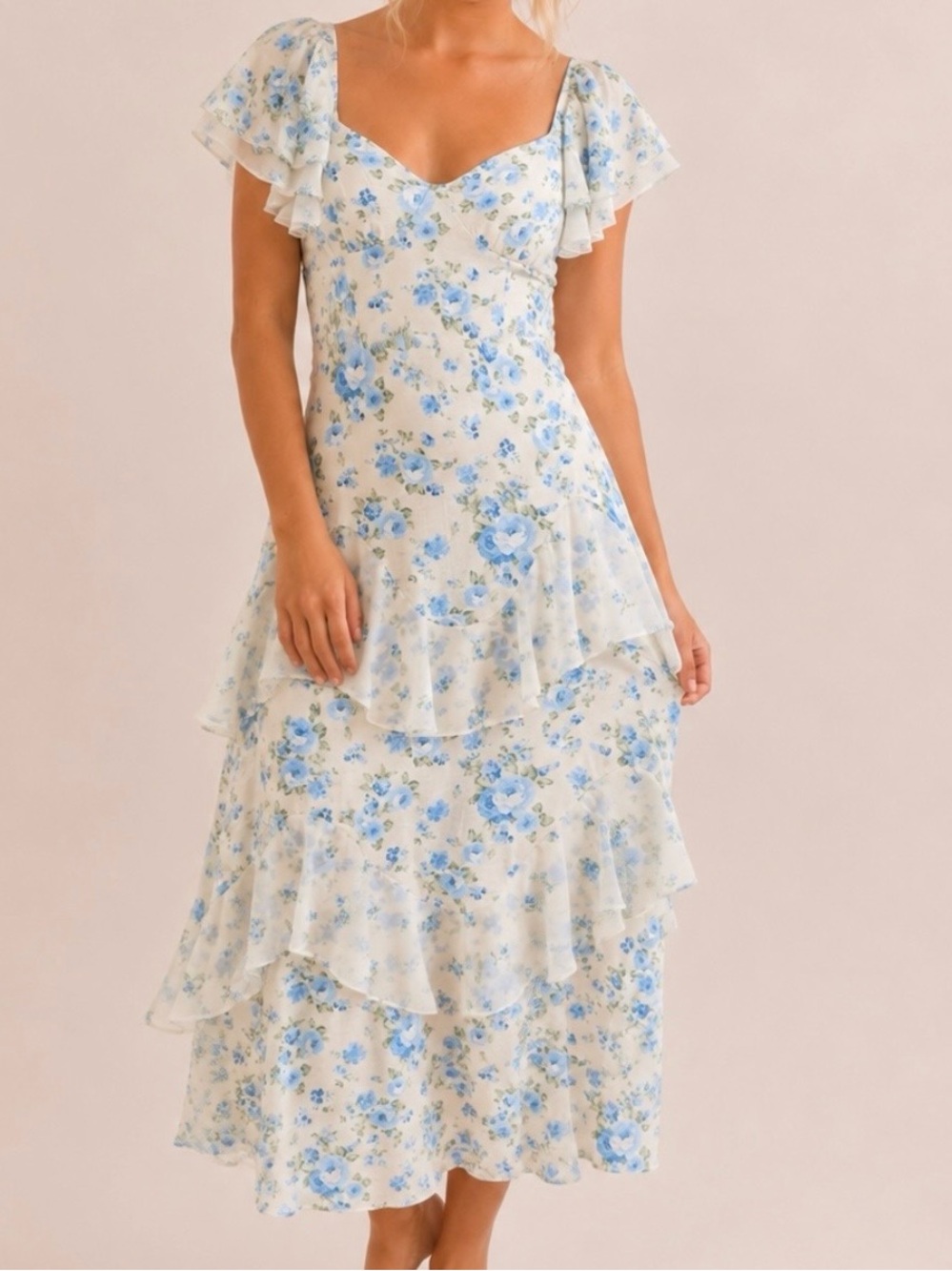 NEW Altar’d State Blue & White Floral Maxi Dress Size Large NWT